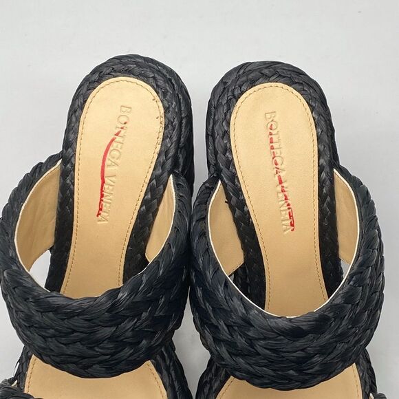 Bottega Veneta Trinity Weave Black Raffia Platform Sandals size 38 - Picture 10 of 13